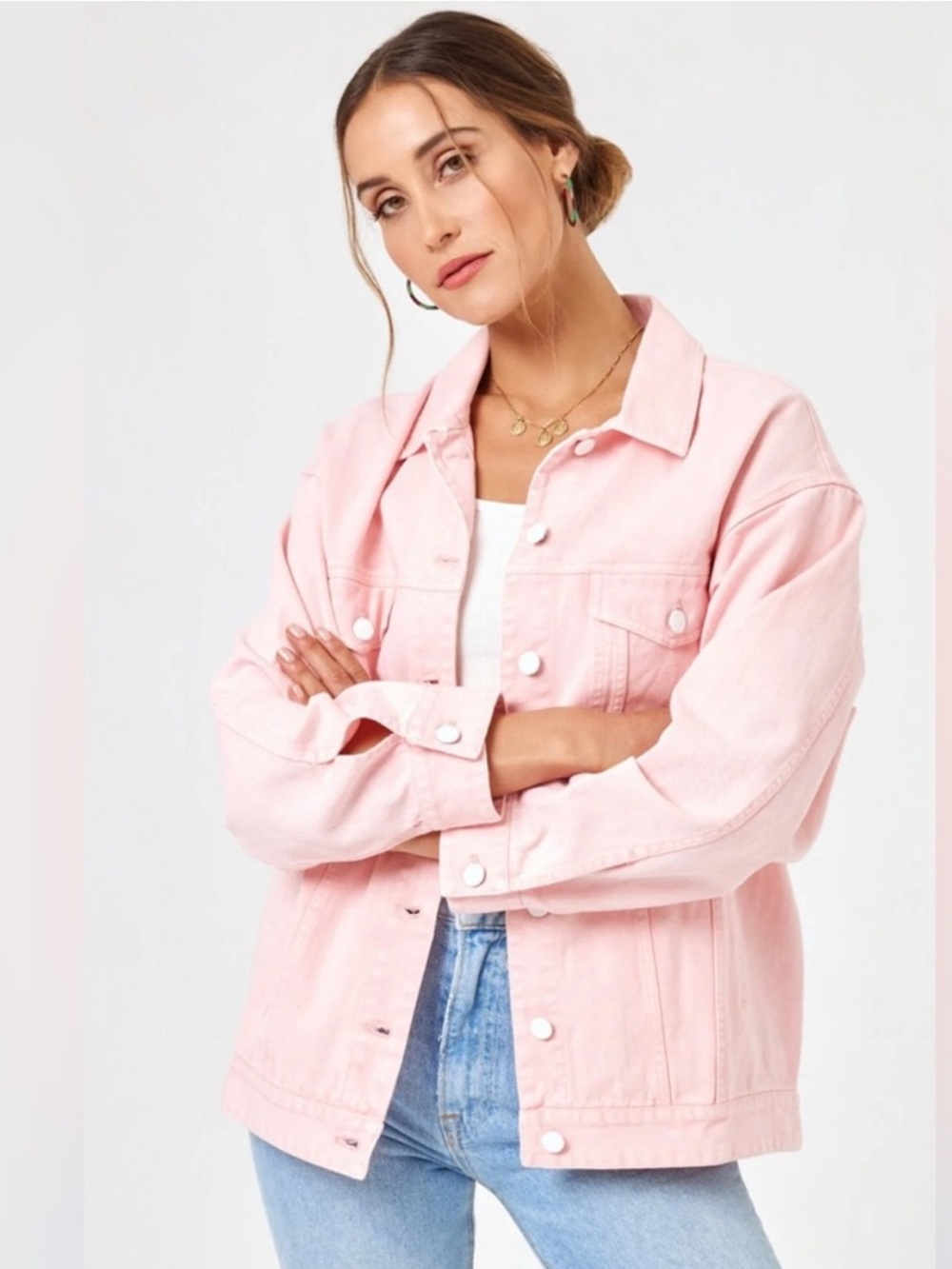 L*SPACE Blossom Pink Denim Avery Oversized Jacket Size Medium